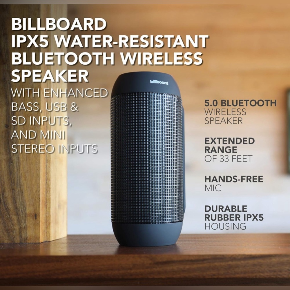 Billboard BB742 Water-Resistant Bluetooth Speaker - Black